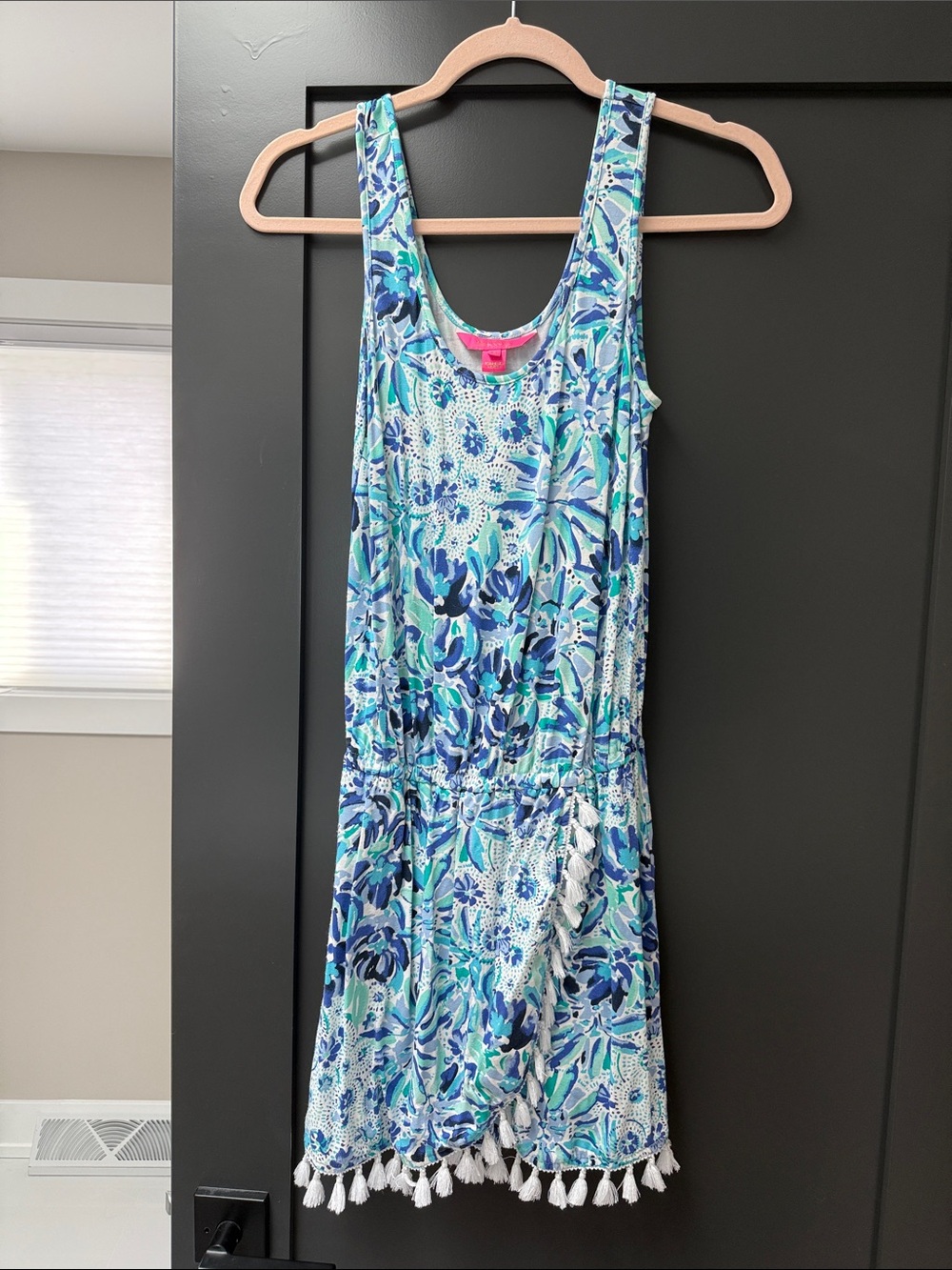 Lilly Pulitzer Blue & Teal Floral Tassel-Hem Mini Dress Skort